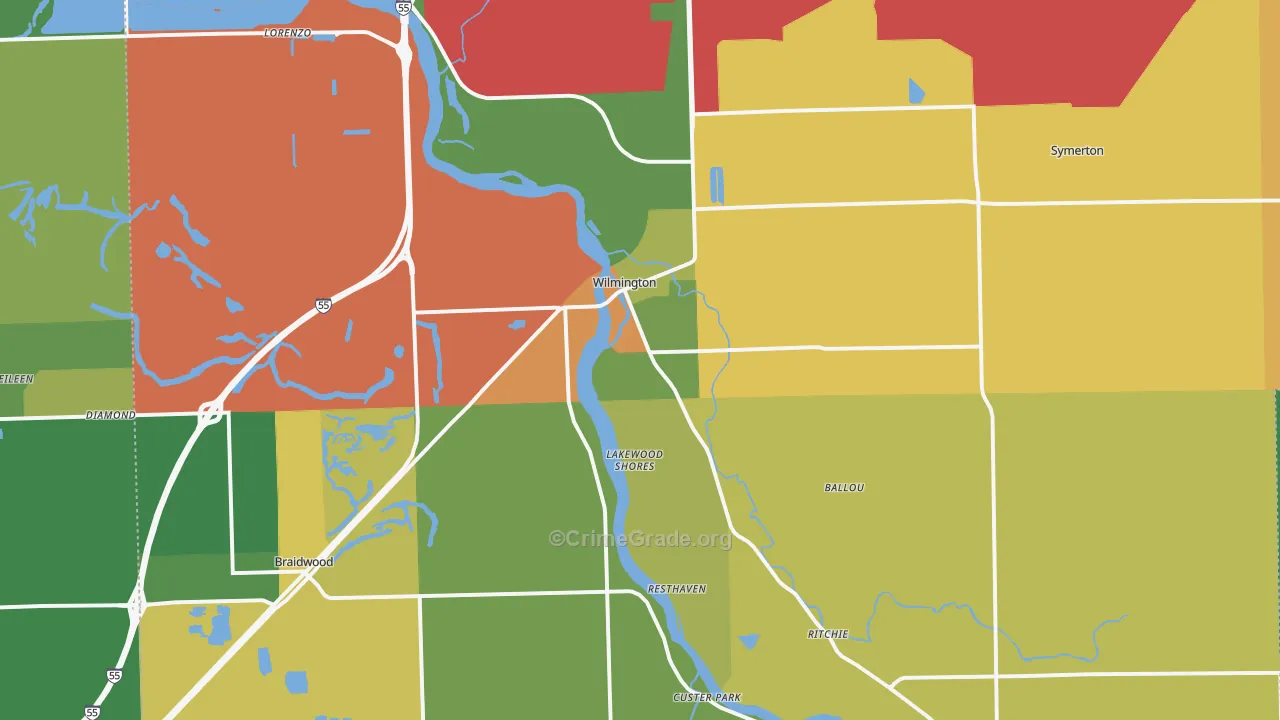 Wilmington, IL Map of Robbery Rates