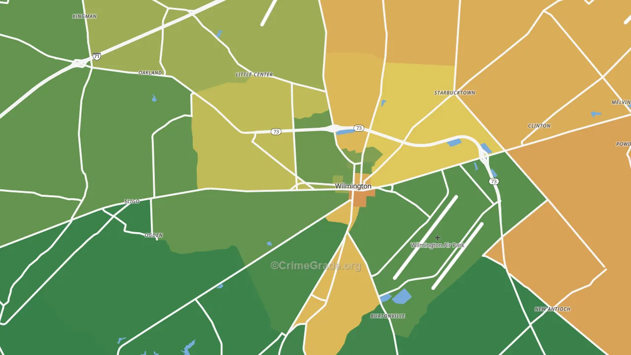 Wilmington, OH Map of Robbery Rates