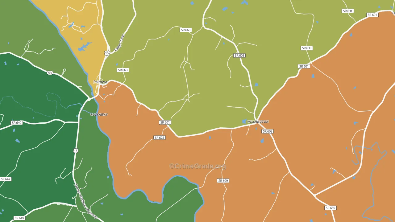 Wilmington, VA Map of Robbery Rates