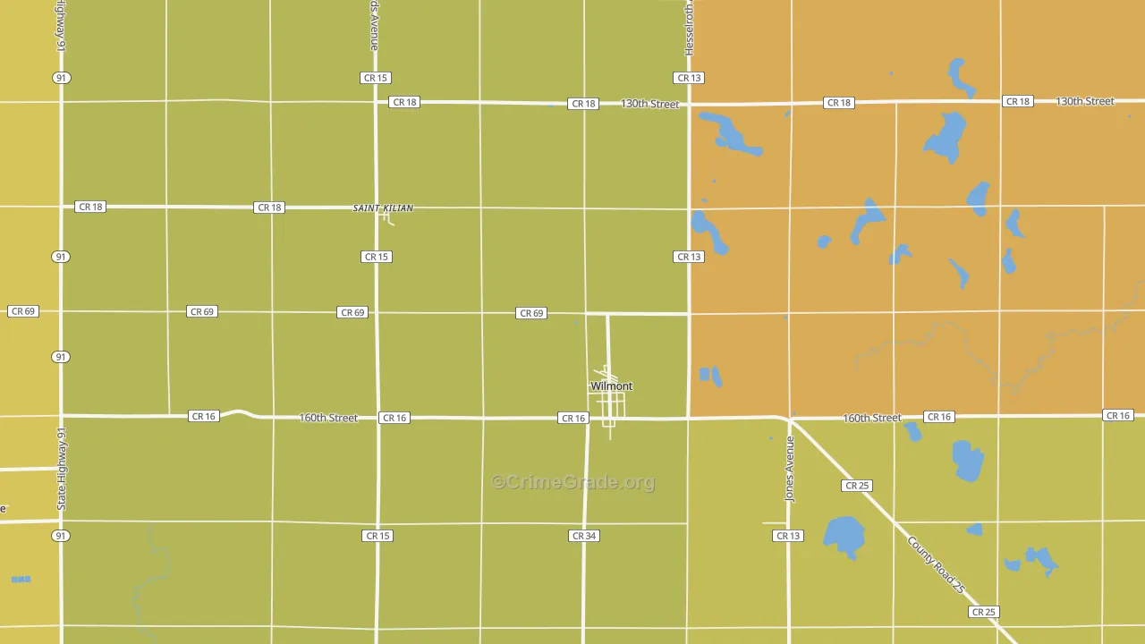 Wilmont, MN Map of Robbery Rates