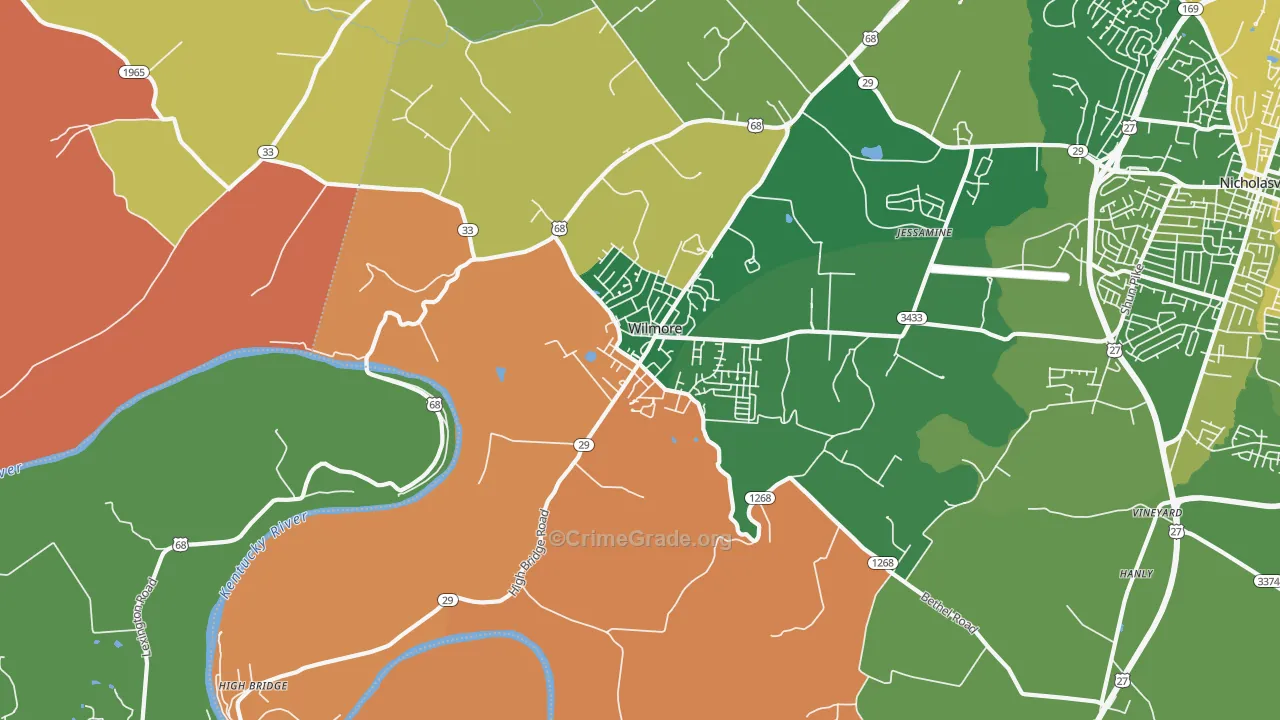 Wilmore, KY Map of Robbery Rates