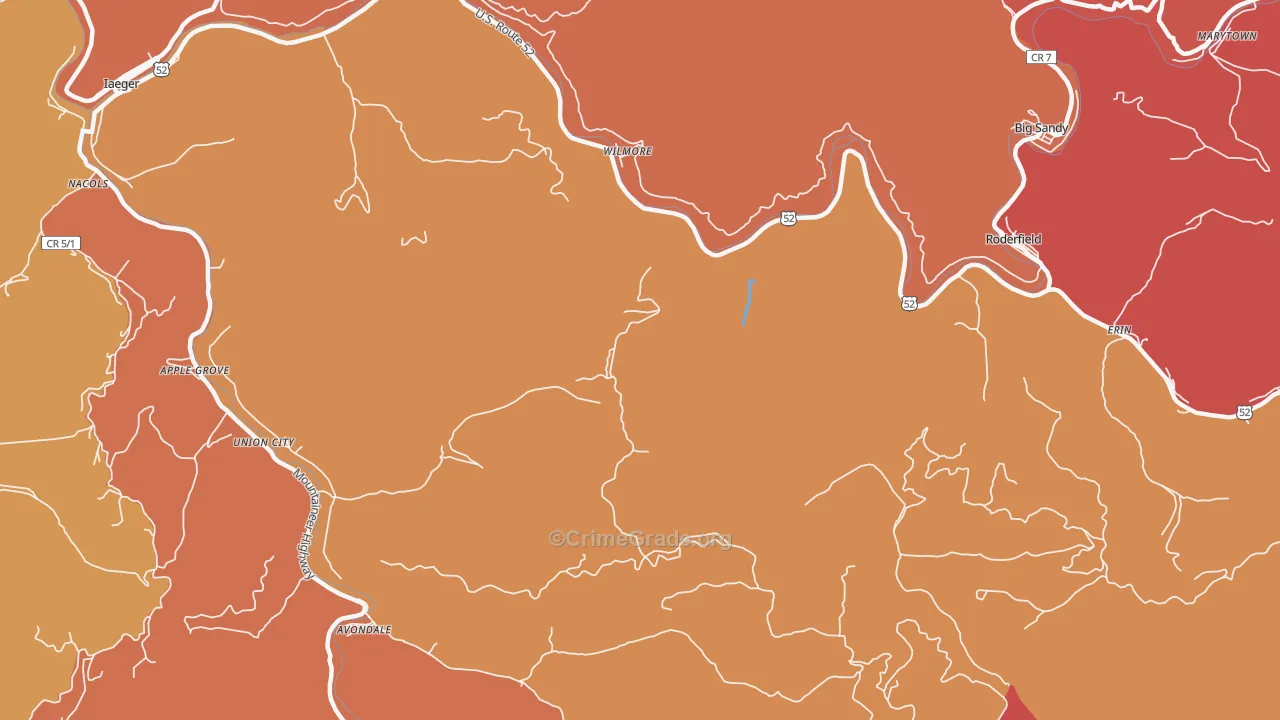 Wilmore, WV Map of Robbery Rates