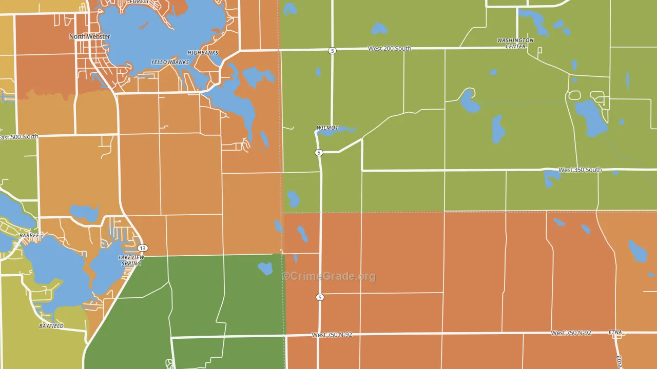 Wilmot, IN Map of Robbery Rates