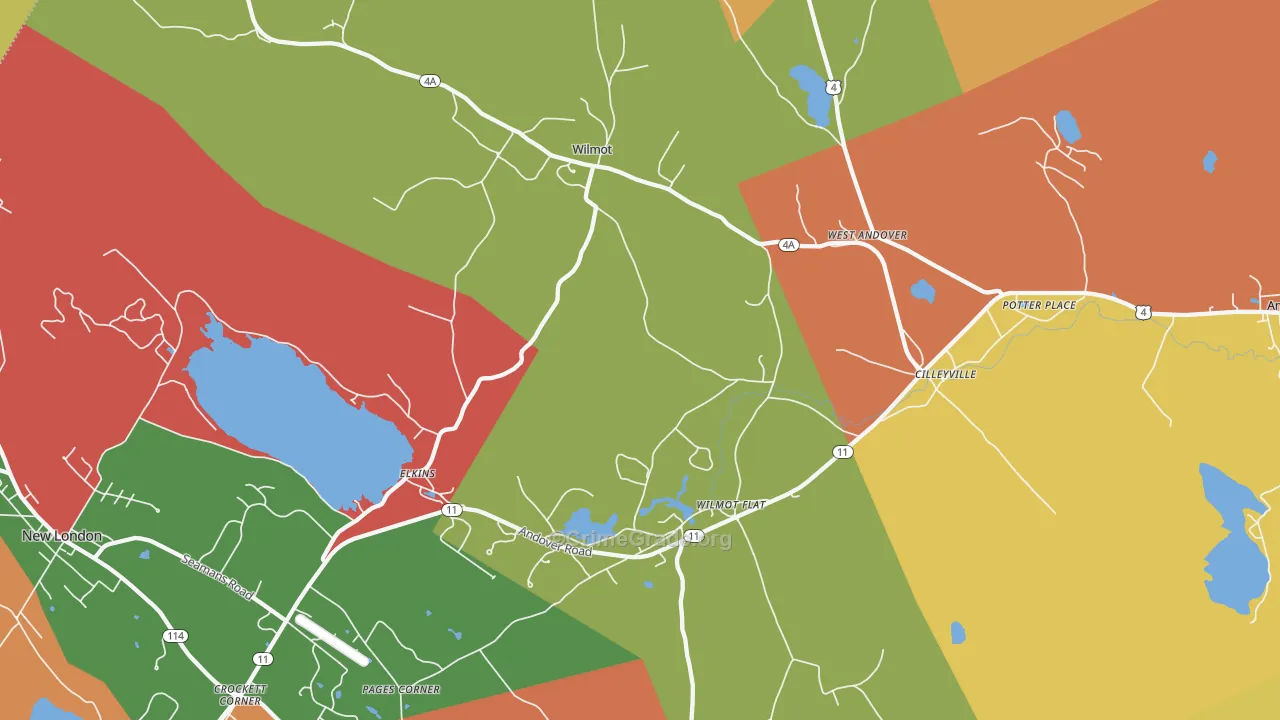 Wilmot, NH Map of Robbery Rates