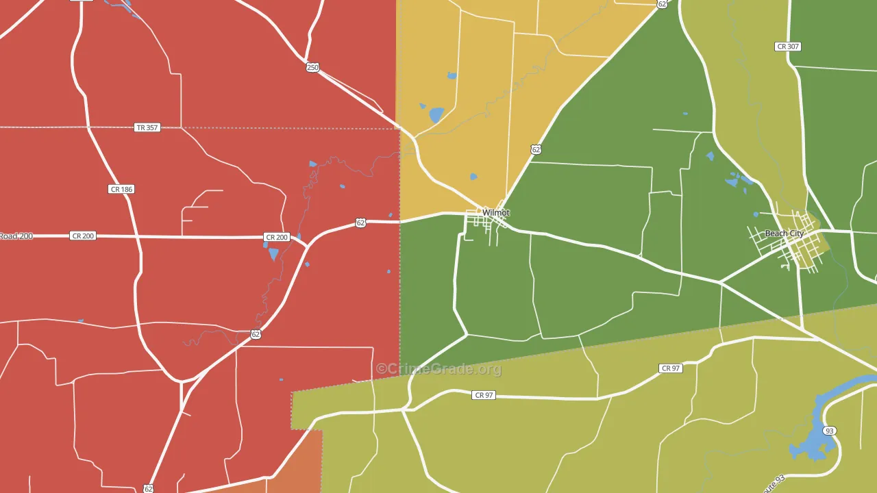 Wilmot, OH Map of Robbery Rates
