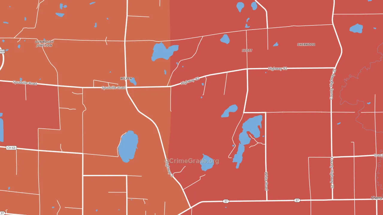 Wilpen, MN Map of Robbery Rates