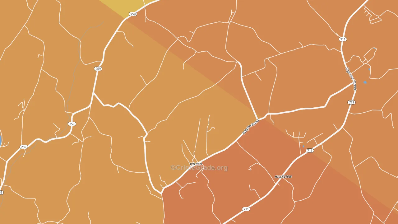 Wilpen, PA Map of Robbery Rates