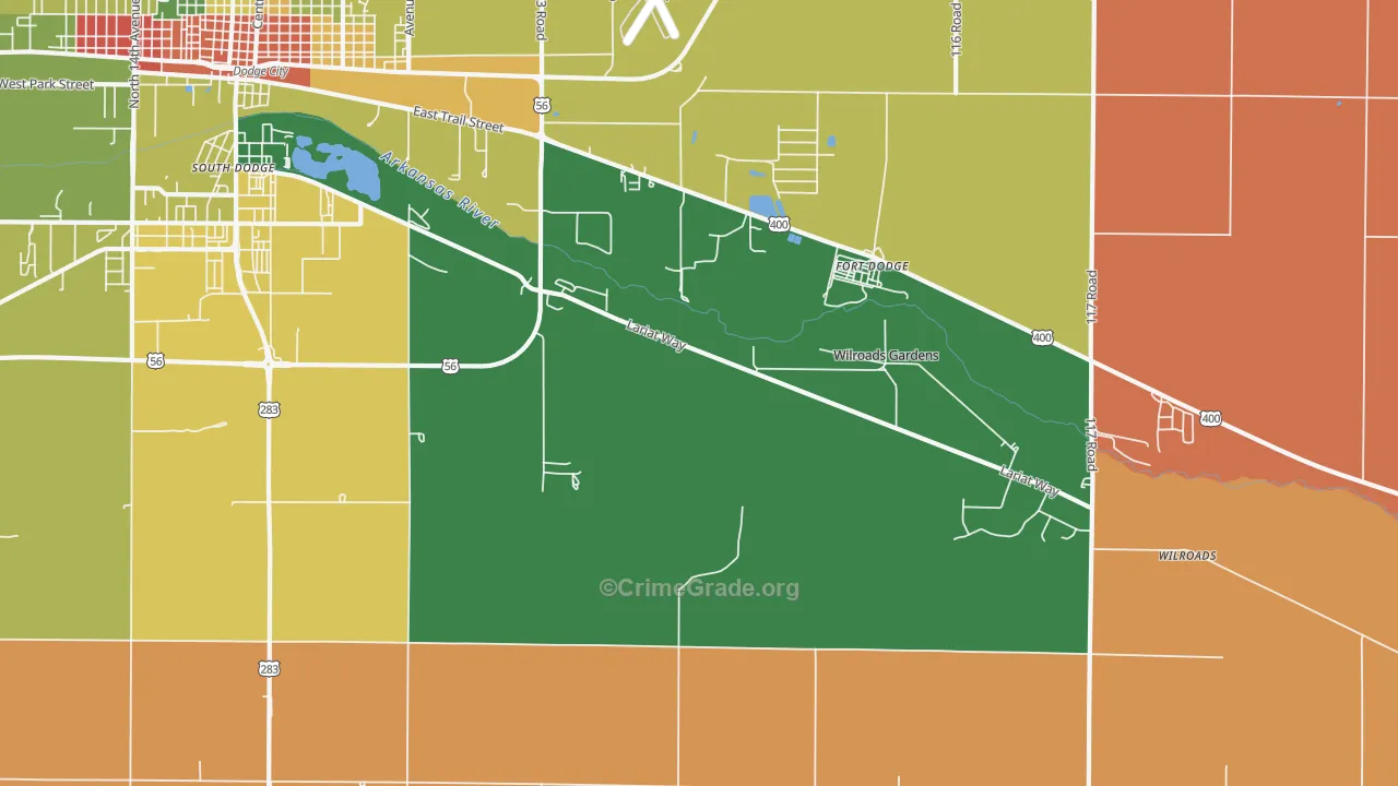 Wilroads Gardens, KS Map of Robbery Rates