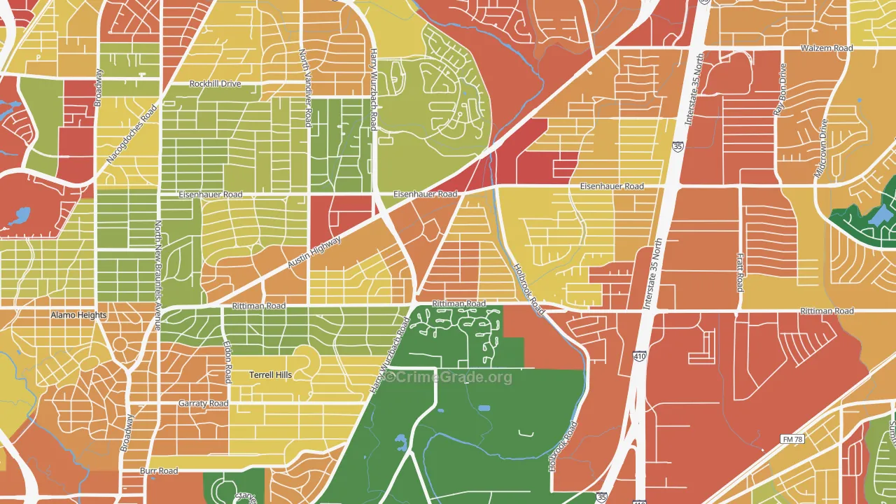 Wilshire, San Antonio, TX Map of Robbery Rates