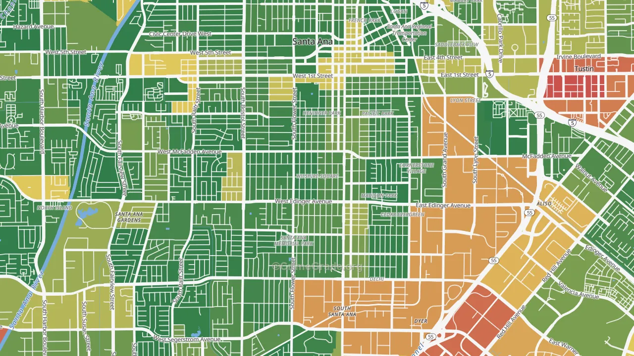 Wilshire Square, Santa Ana, CA Map of Robbery Rates