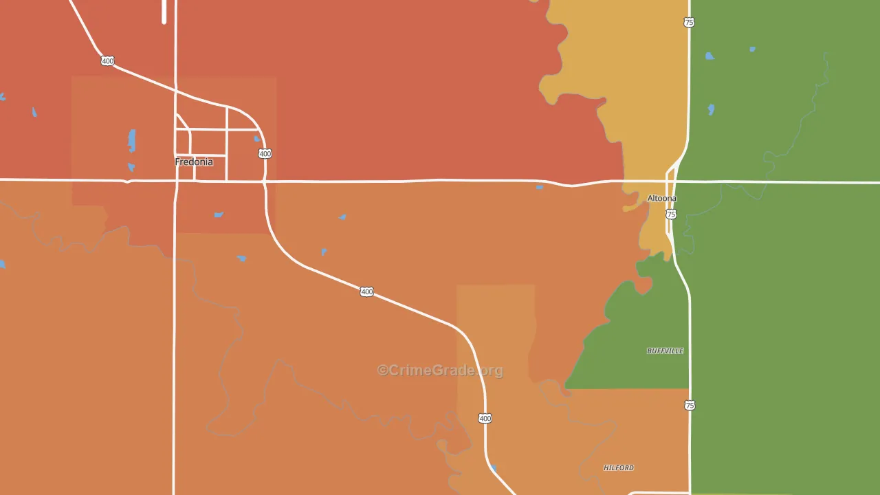 Wilson County, KS Map of Robbery Rates