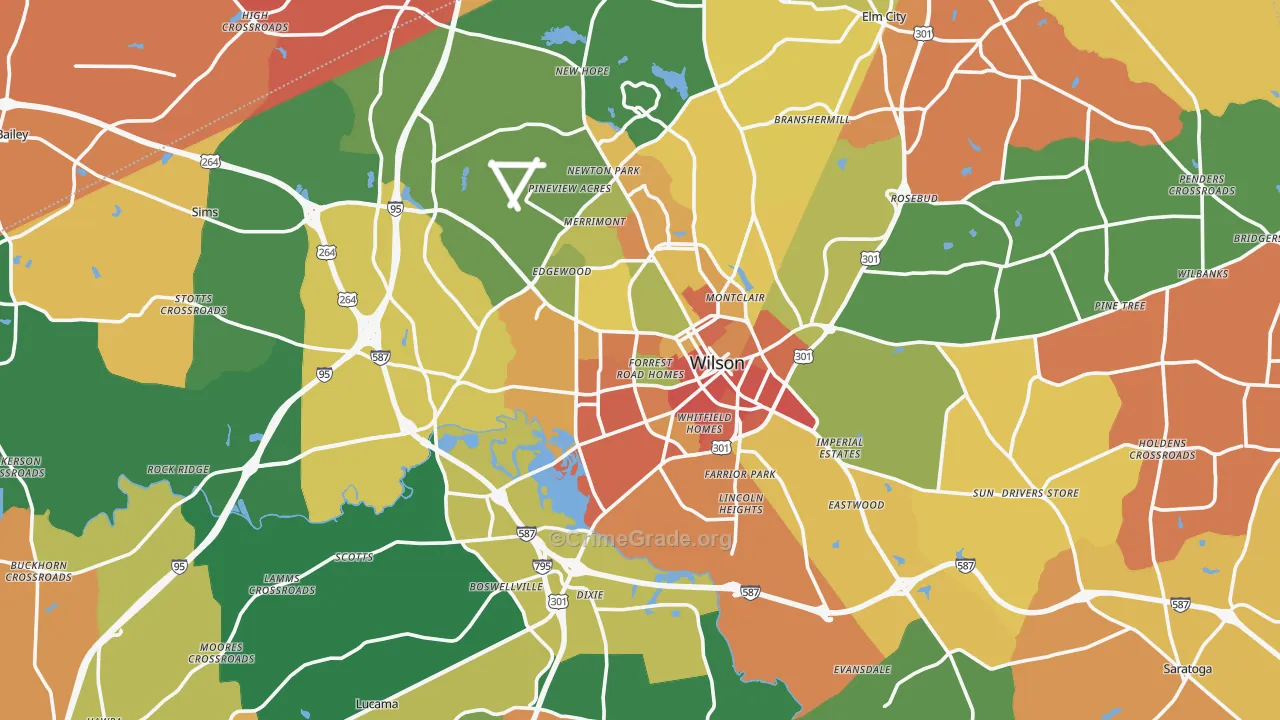 Wilson County, NC Map of Robbery Rates