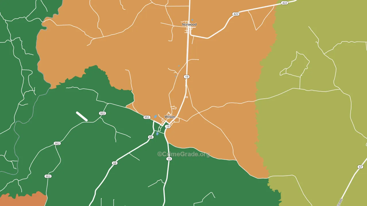 Wilson, LA Map of Robbery Rates