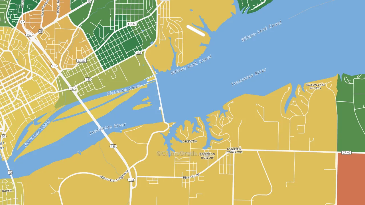 Wilson Lake Shores, AL Map of Robbery Rates