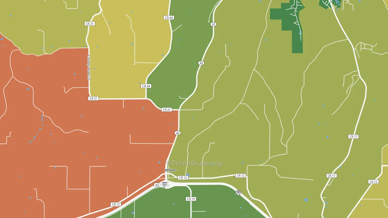 Wilson, MN Map of Robbery Rates