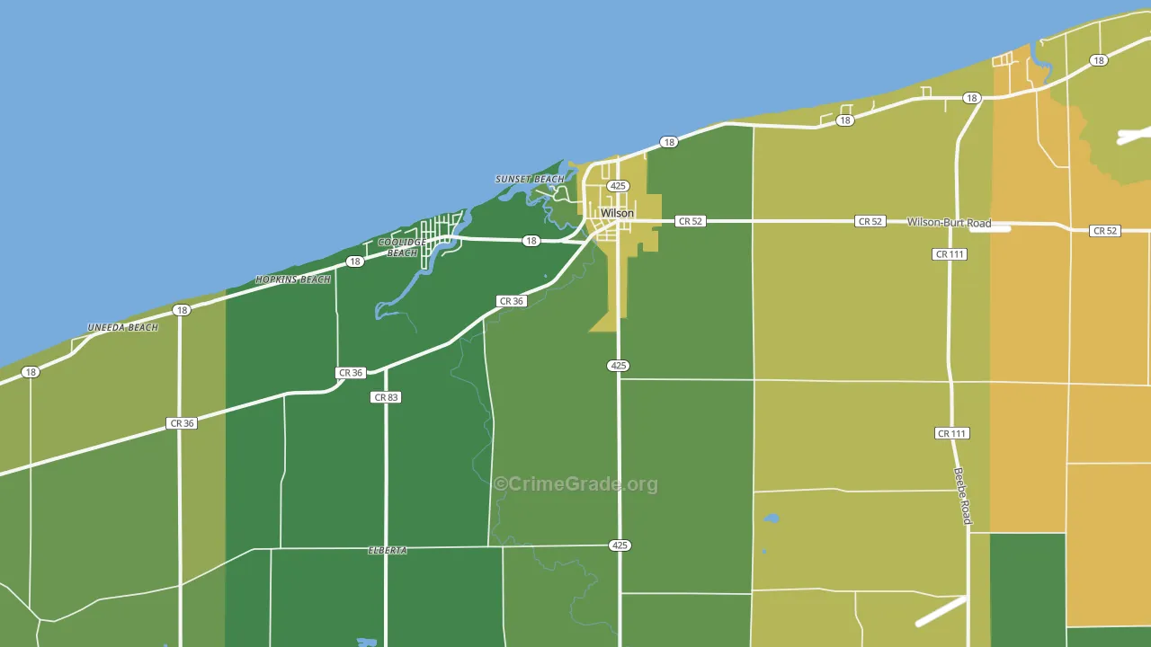 Wilson, NY Map of Robbery Rates