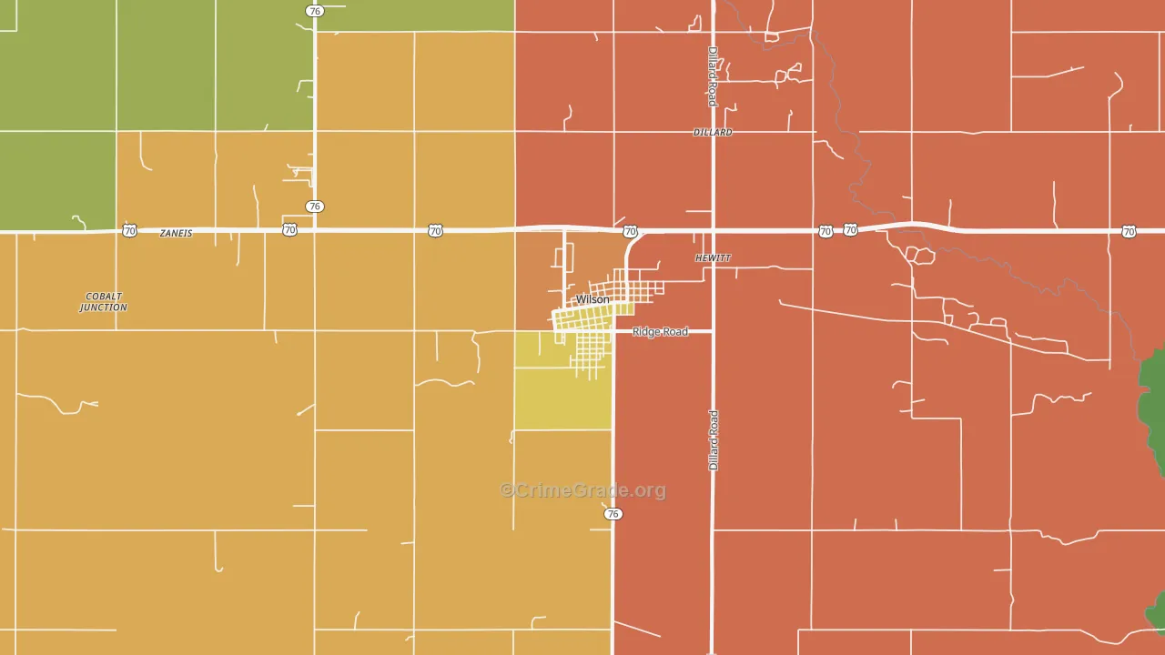Wilson, OK Map of Robbery Rates