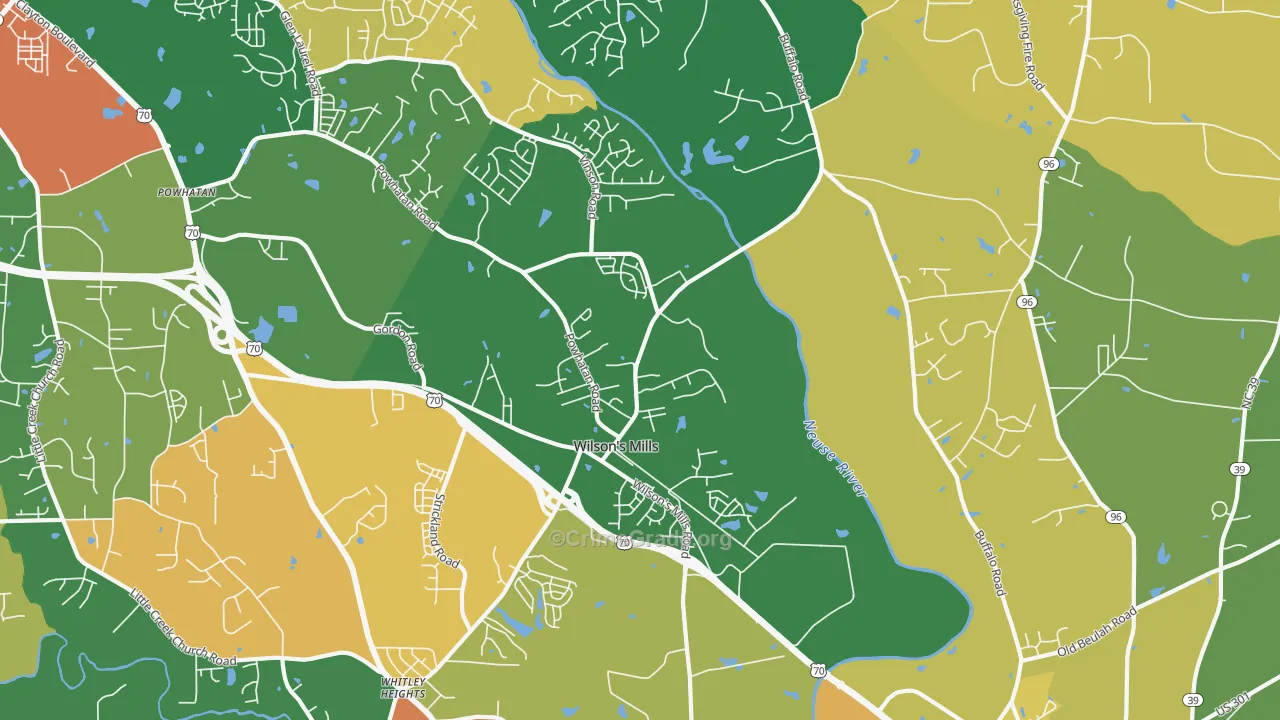 Wilsons Mills, NC Map of Robbery Rates