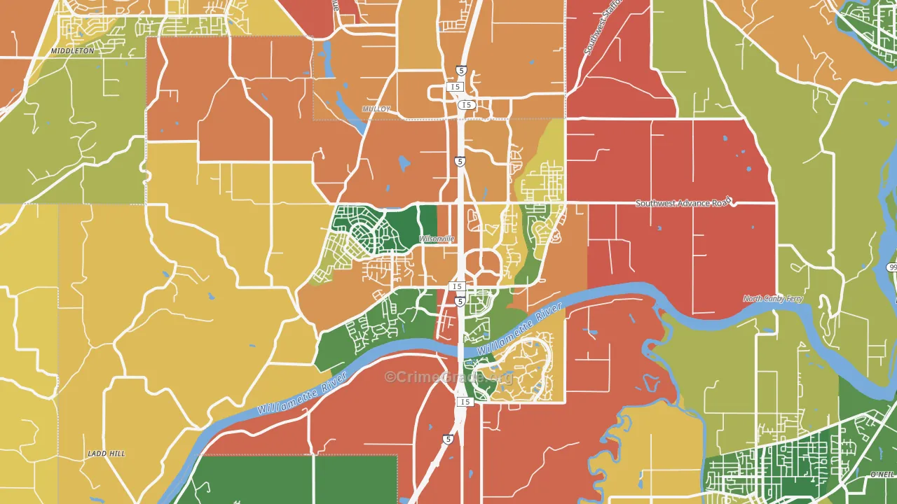 Wilsonville, OR Map of Robbery Rates