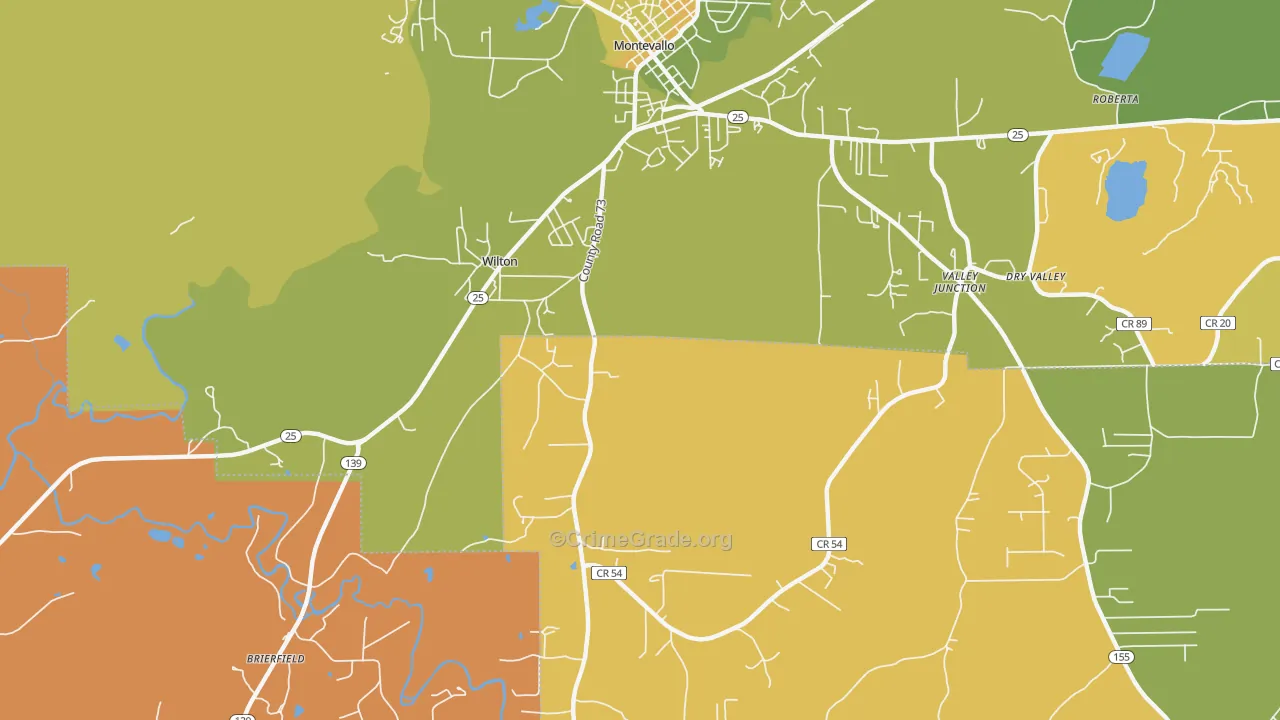 Wilton, AL Map of Robbery Rates