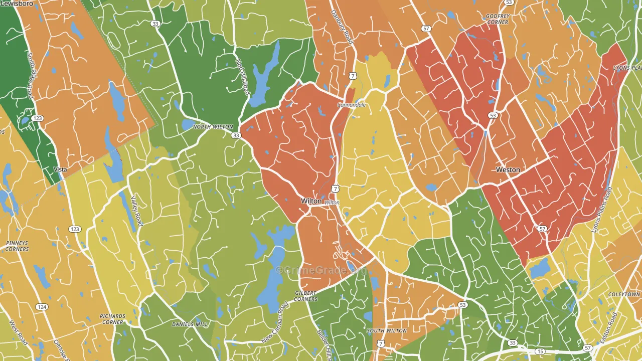 Wilton, CT Map of Robbery Rates