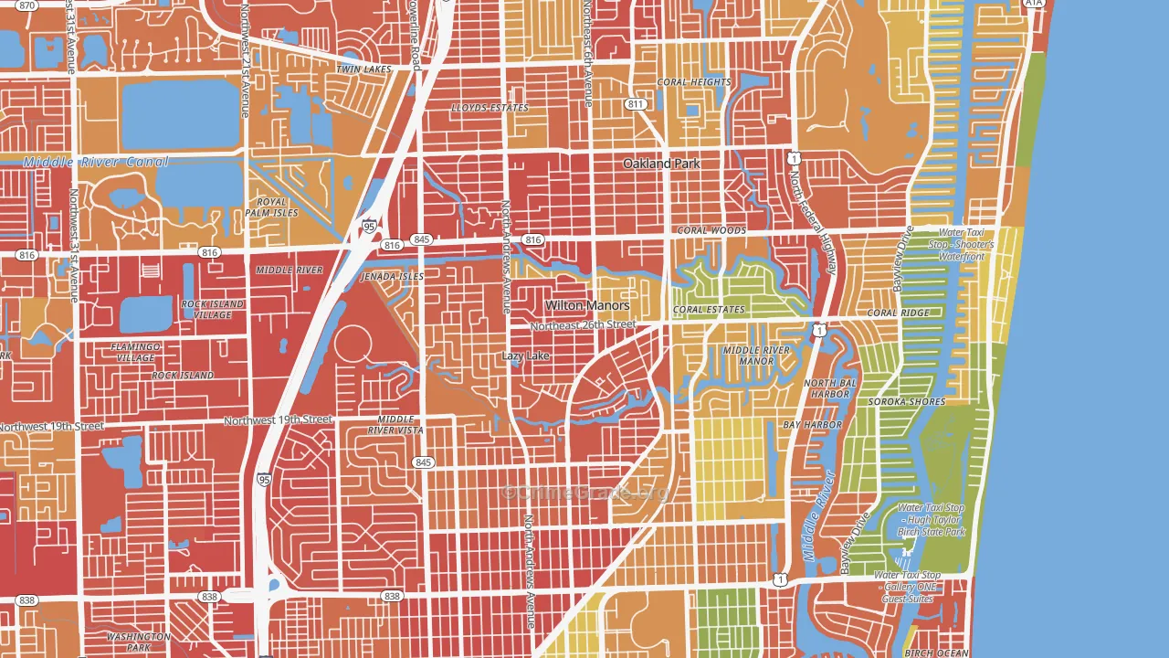 Wilton Manors, FL Map of Robbery Rates