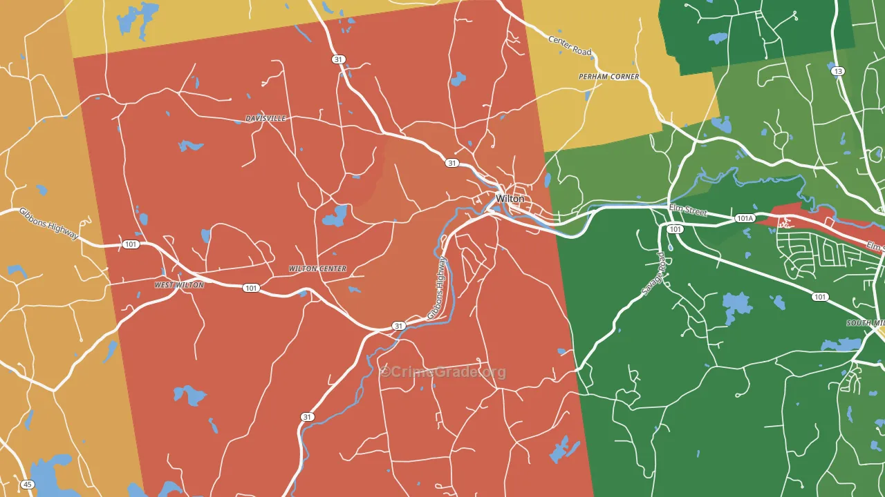 Wilton, NH Map of Robbery Rates