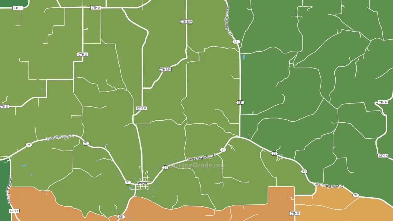 Wilton, WI Map of Robbery Rates