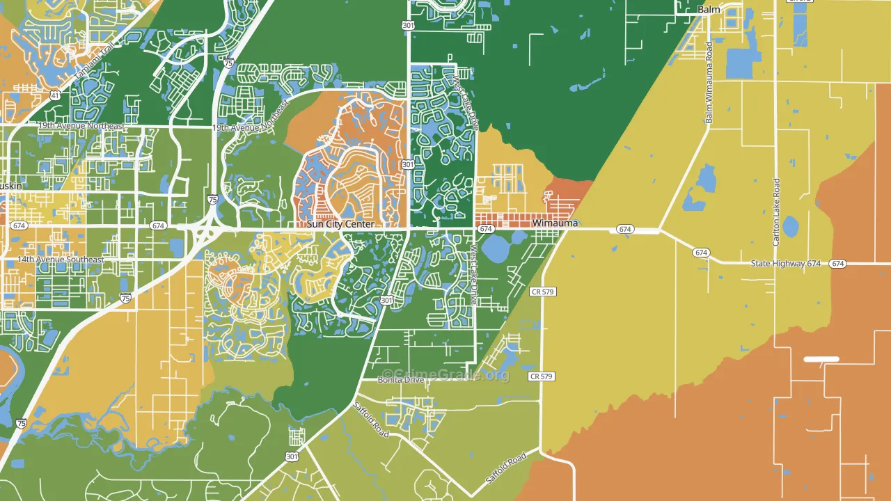 Wimauma, FL Map of Robbery Rates