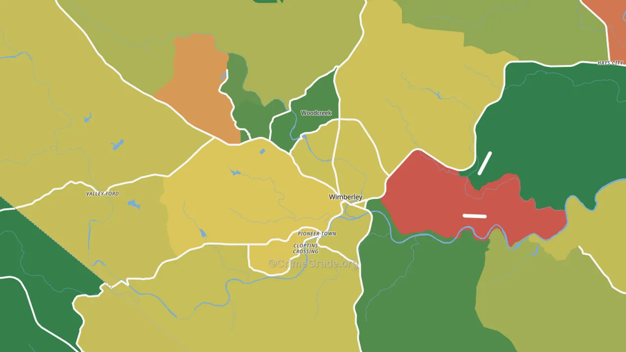 Wimberley, TX Map of Robbery Rates