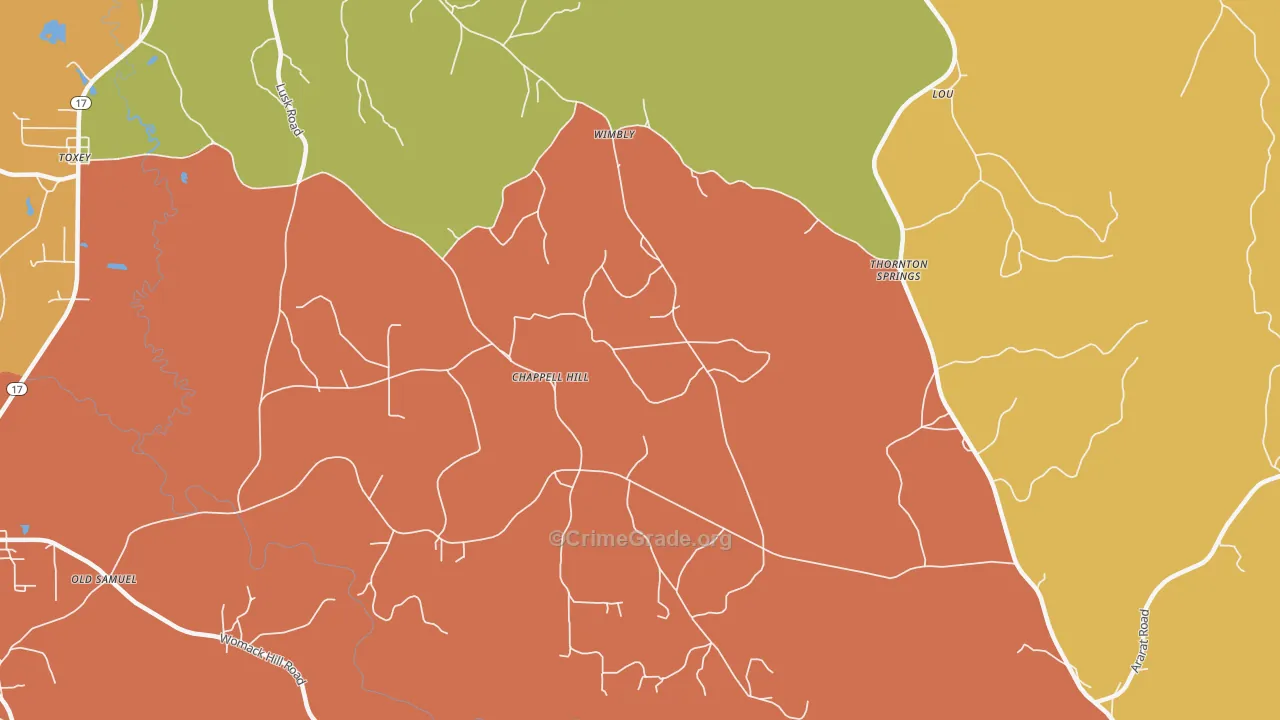 Wimberly, AL Map of Robbery Rates