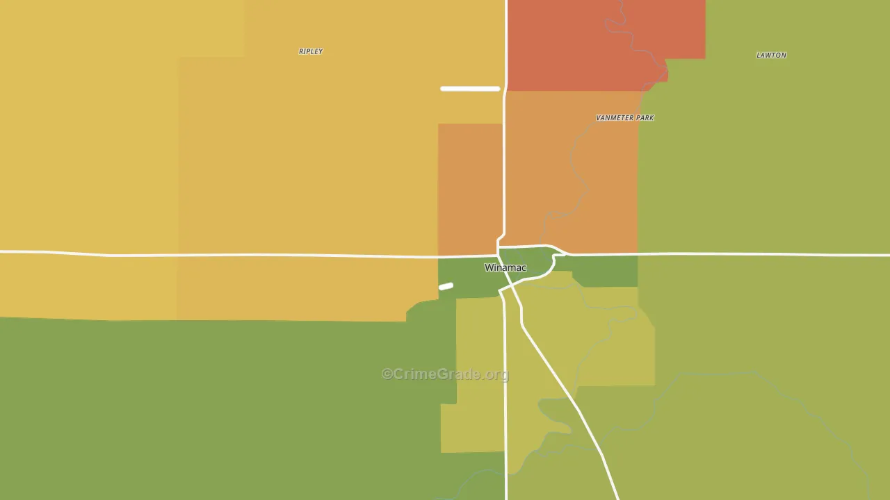 Winamac, IN Map of Robbery Rates
