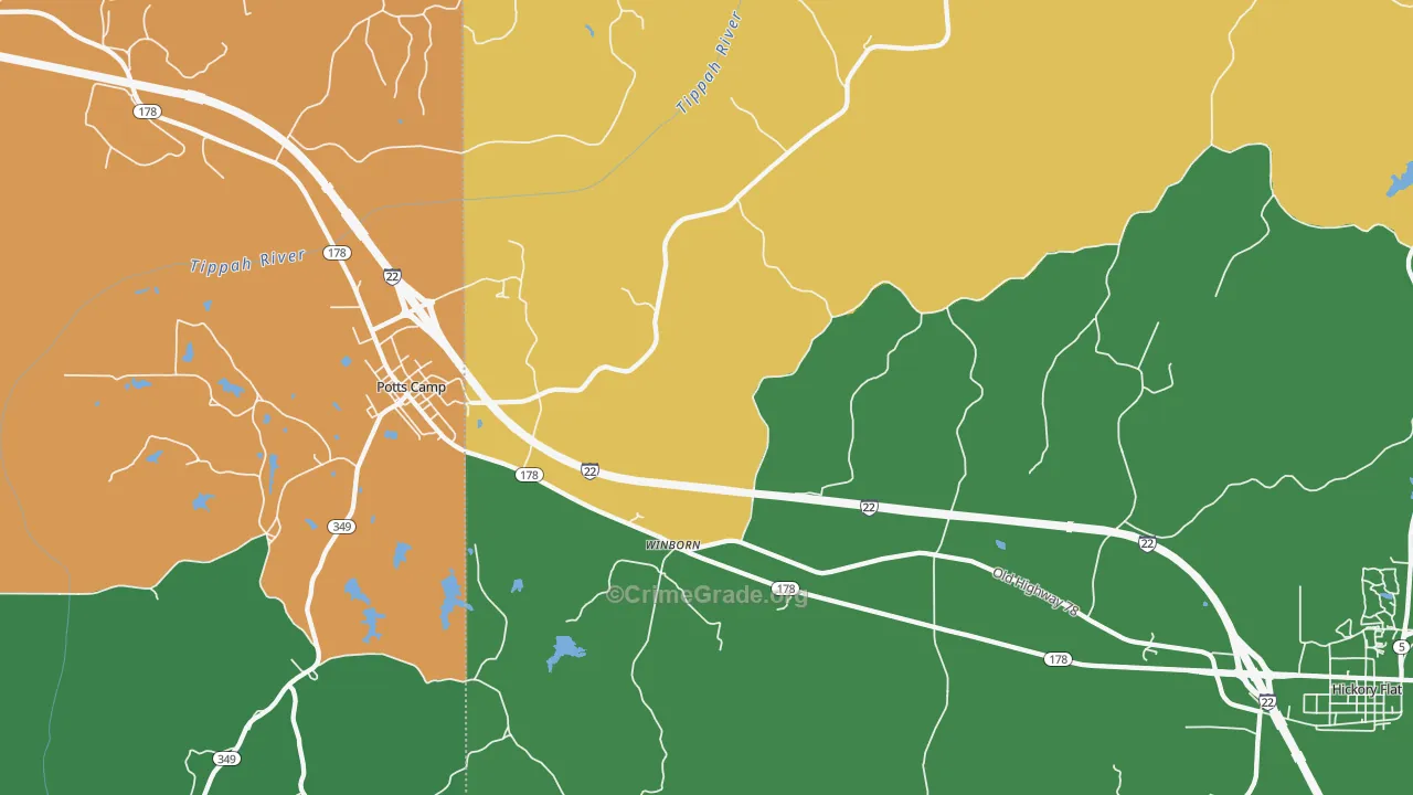 Winborn, MS Map of Robbery Rates