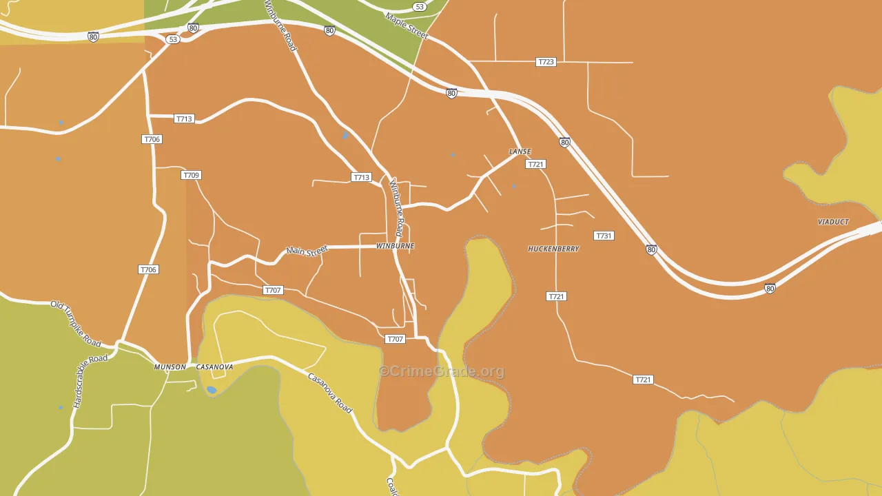 Winburne, PA Map of Robbery Rates