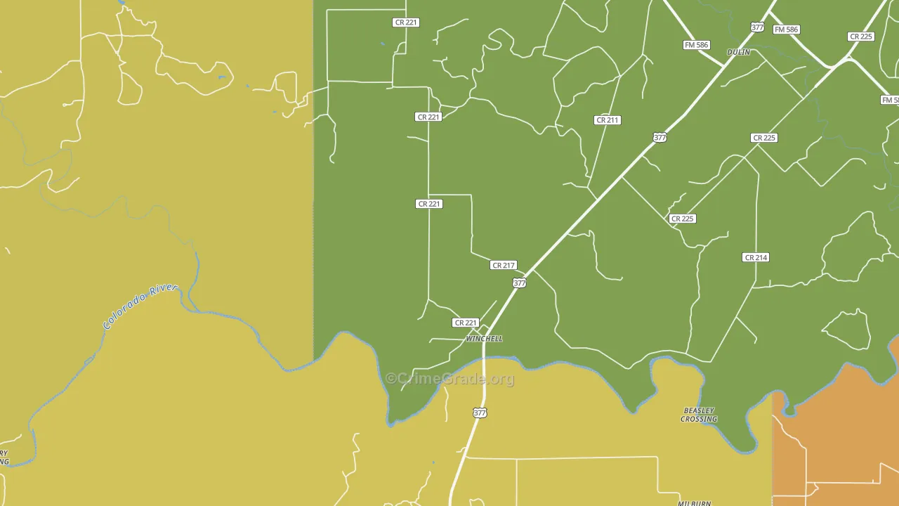 Winchell, TX Map of Robbery Rates