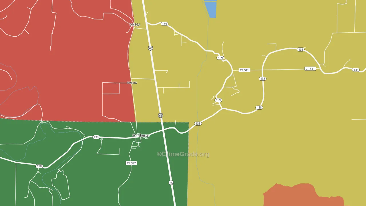 Winchester, AR Map of Robbery Rates