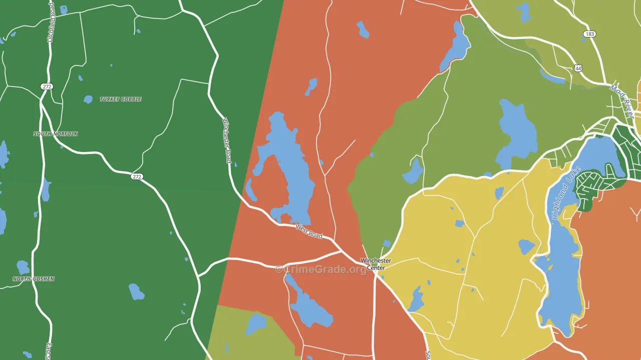 Winchester Center, CT Map of Robbery Rates