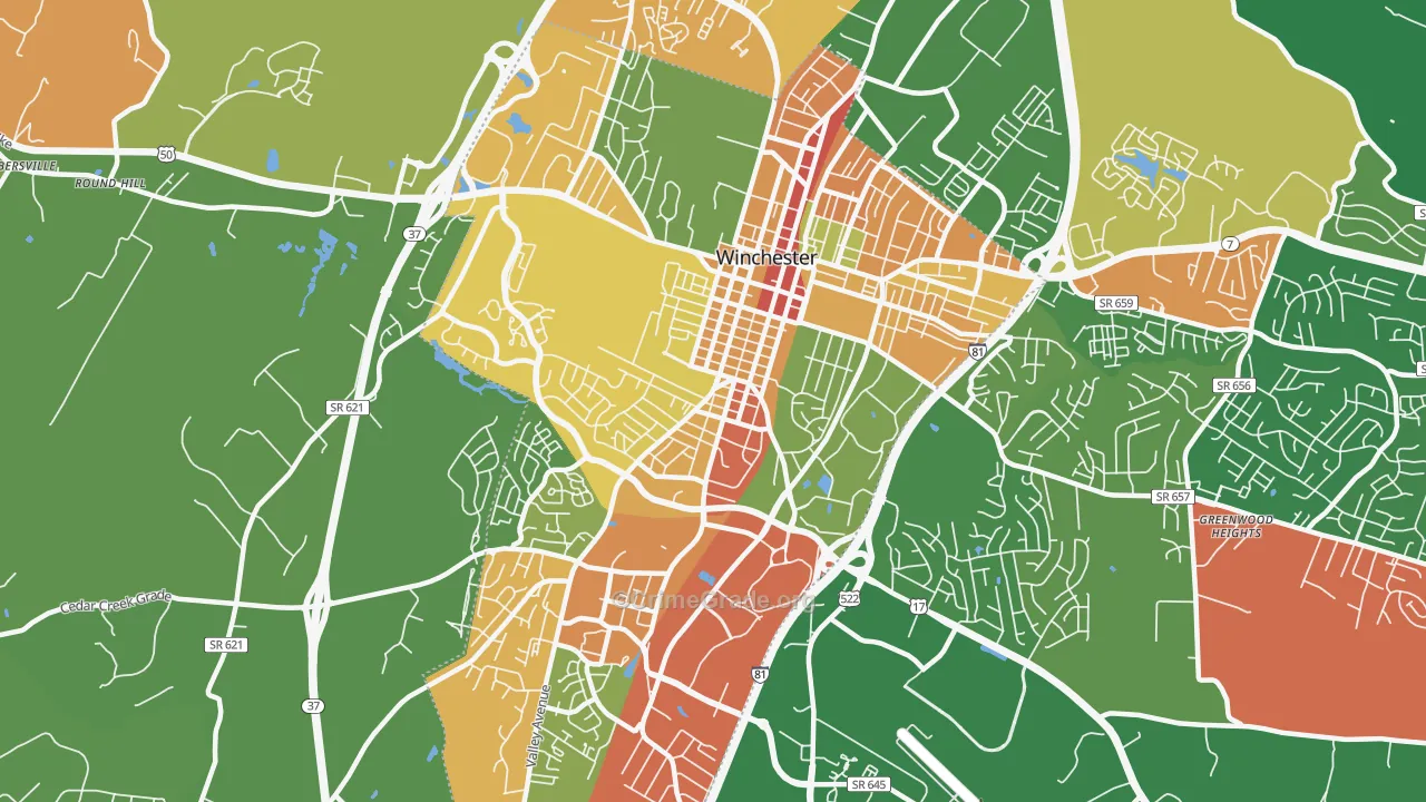 Winchester City, VA Map of Robbery Rates