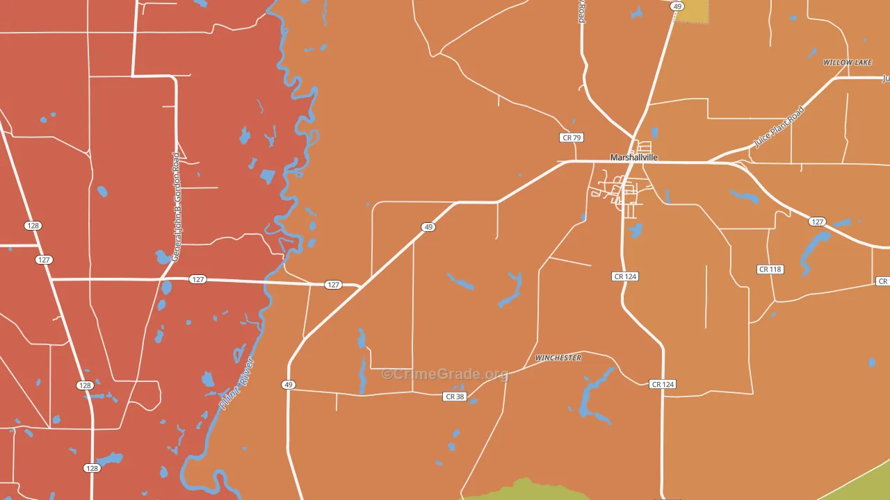 Winchester, GA Map of Robbery Rates