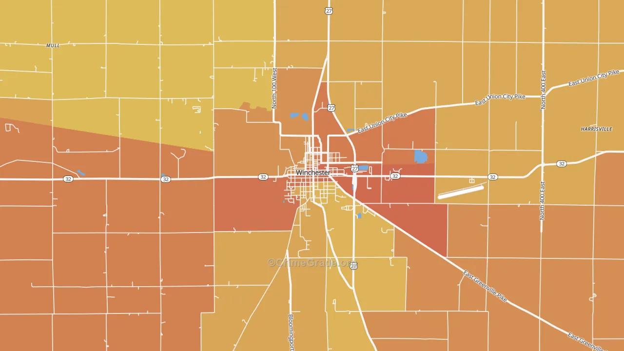 Winchester, IN Map of Robbery Rates