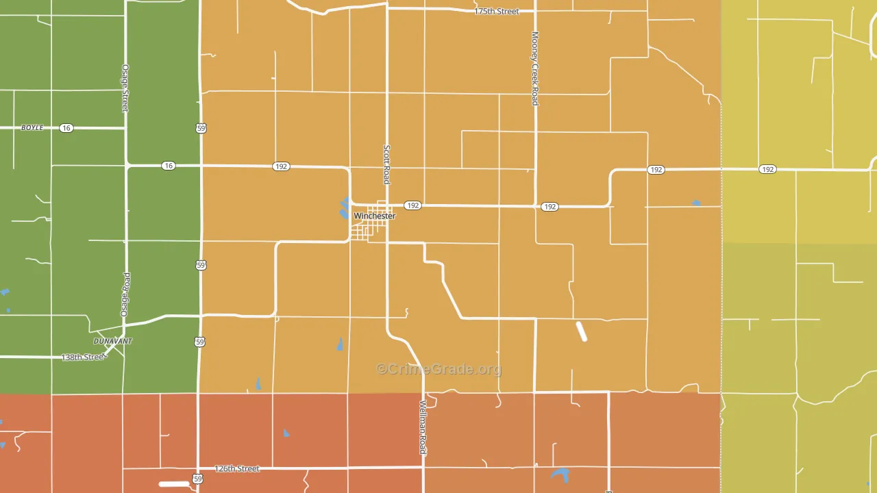 Winchester, KS Map of Robbery Rates