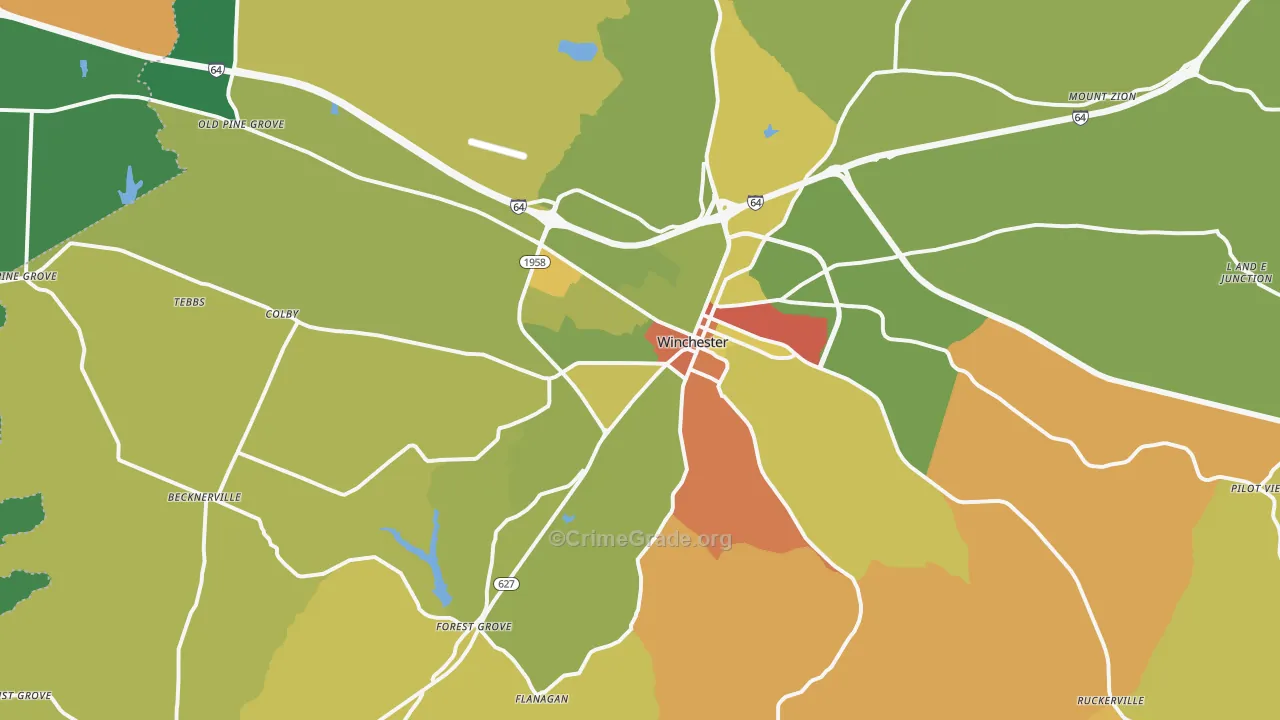 Winchester, KY Map of Robbery Rates