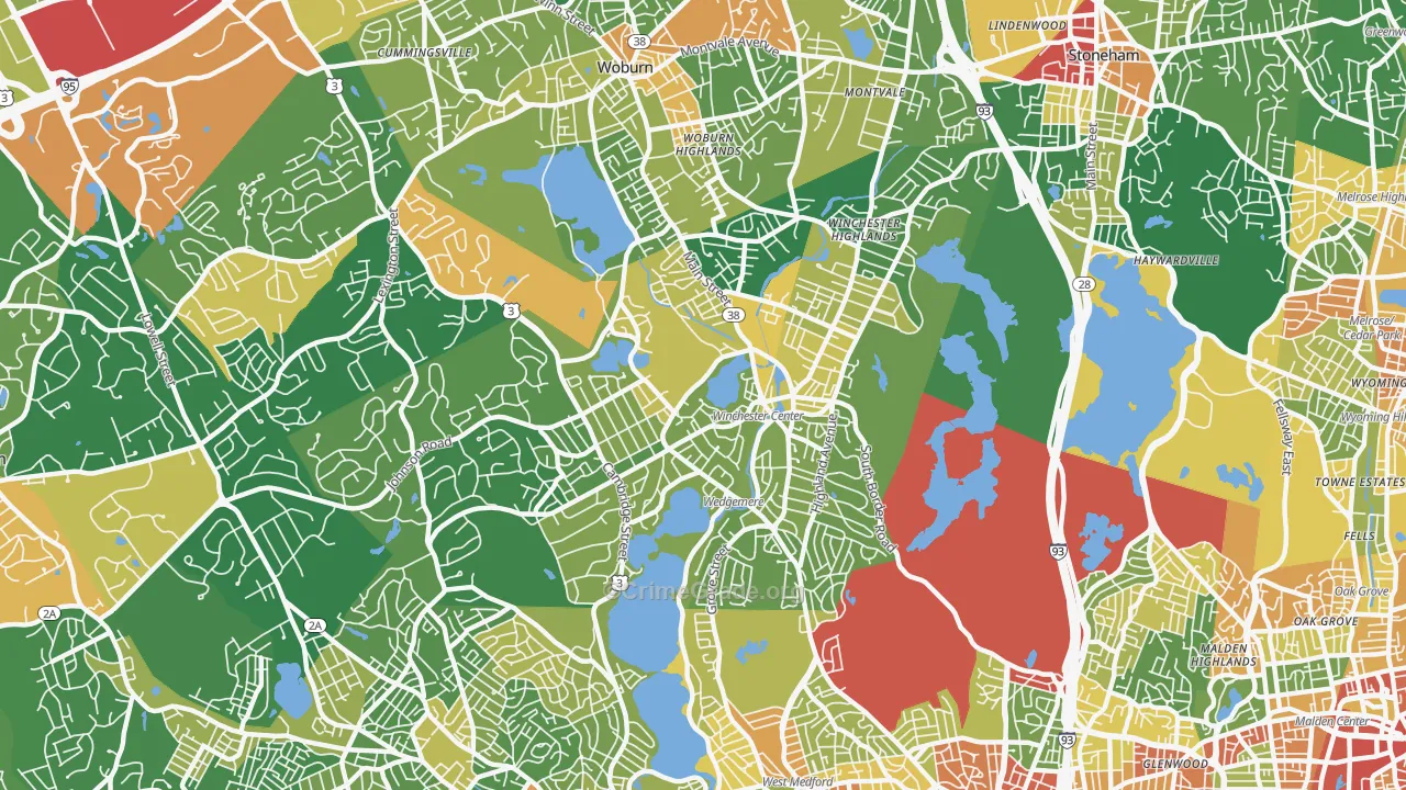 Winchester, MA Map of Robbery Rates