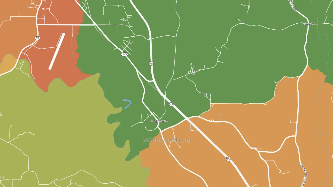 Winchester, MS Map of Robbery Rates