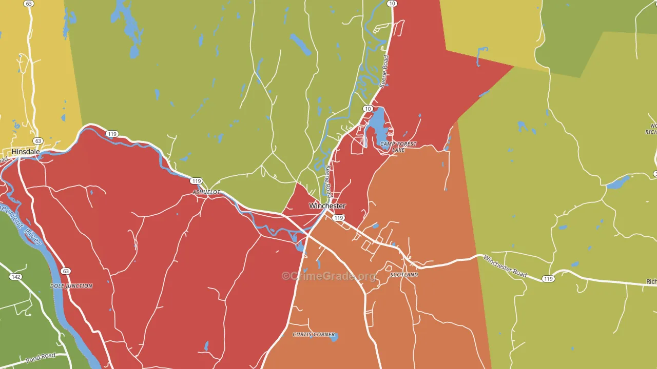 Winchester, NH Map of Robbery Rates