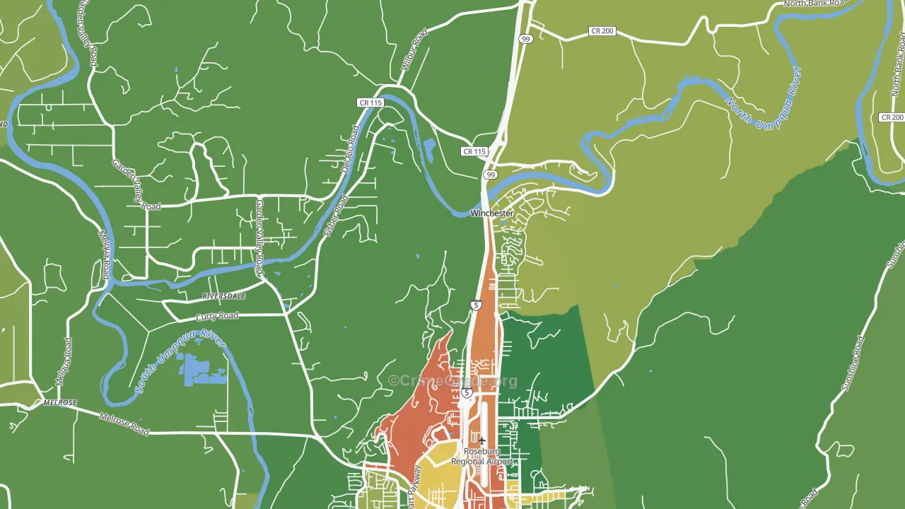 Winchester, OR Map of Robbery Rates