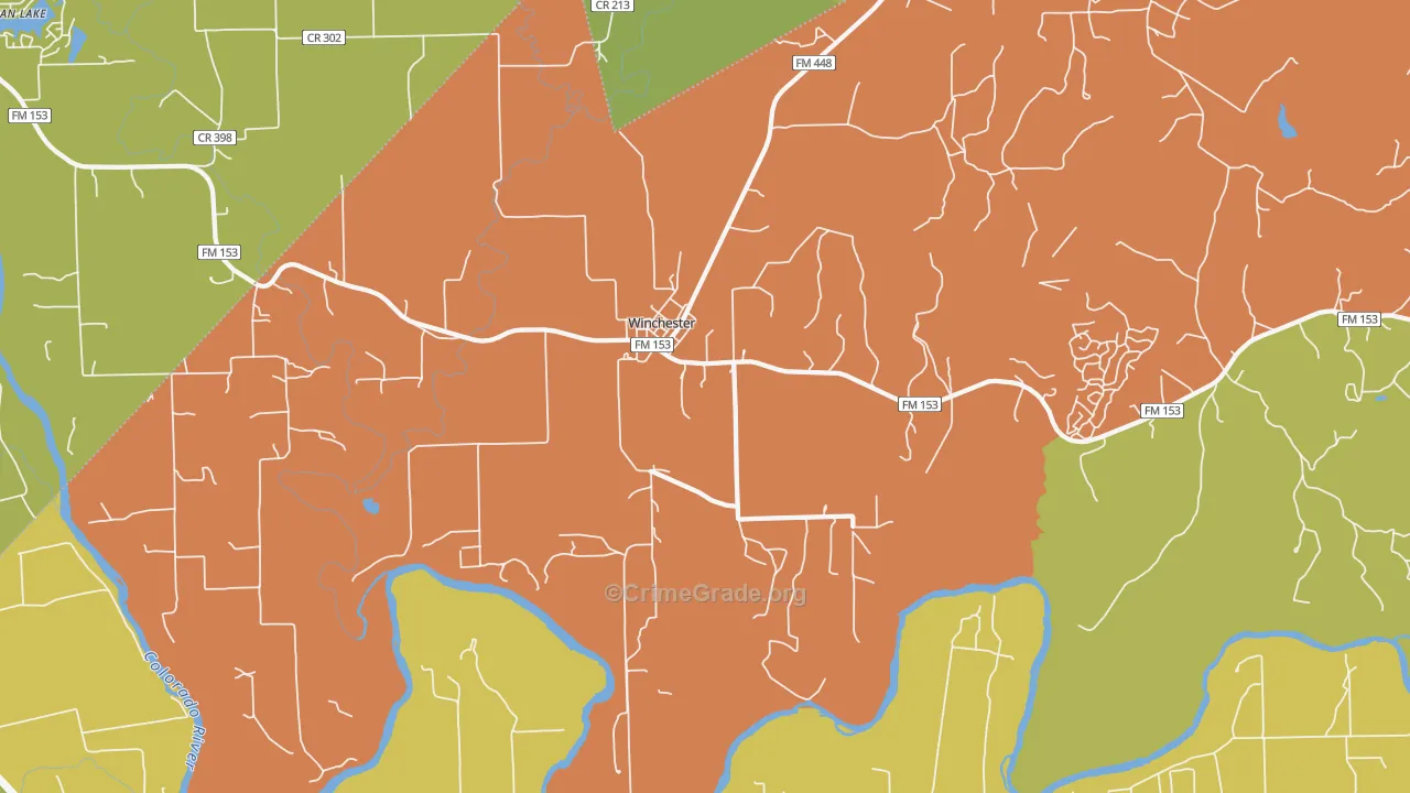 Winchester, TX Map of Robbery Rates