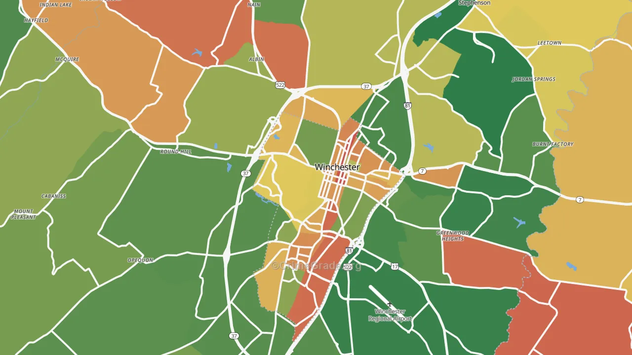 Winchester, VA Map of Robbery Rates