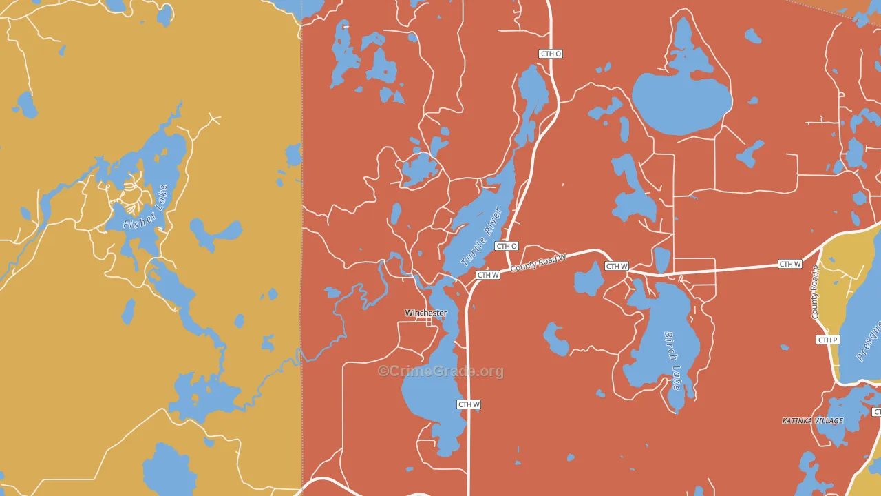 Winchester, WI Map of Robbery Rates