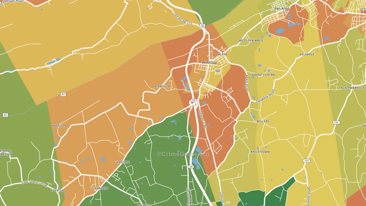 Wind Gap, PA Map of Robbery Rates